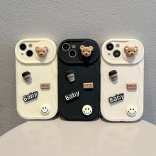 波浪推窗适用苹果16PRO咖啡小熊手机壳iPhoneXR/11全包防摔保护套