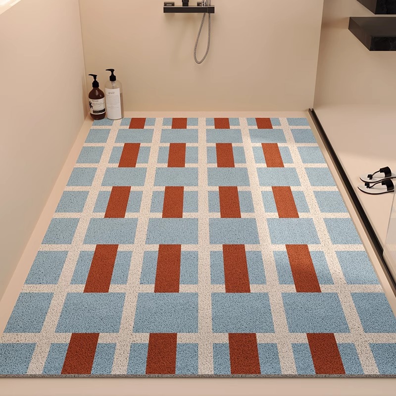Alfombra de suelo de anillo de seda de rayas de estilo medieval, puerta de entrada doméstica, alfombra de pies resistente al polvo, alfombra antideslizante de baño