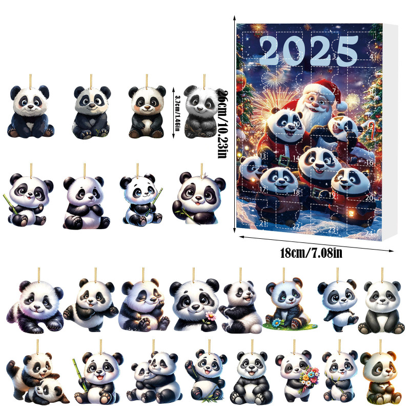跨境2025圣诞降临日历盲盒 节日氛围熊猫款式背包挂饰圣诞树挂件|undefined