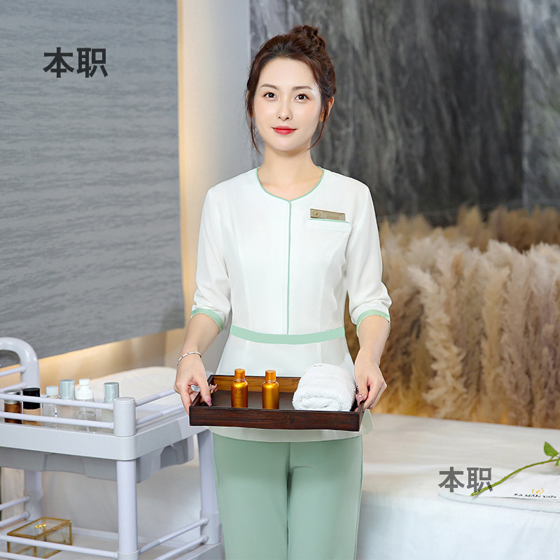 【spa养生会所】美容师收腰修身气质中袖工作服女技师服套装春夏