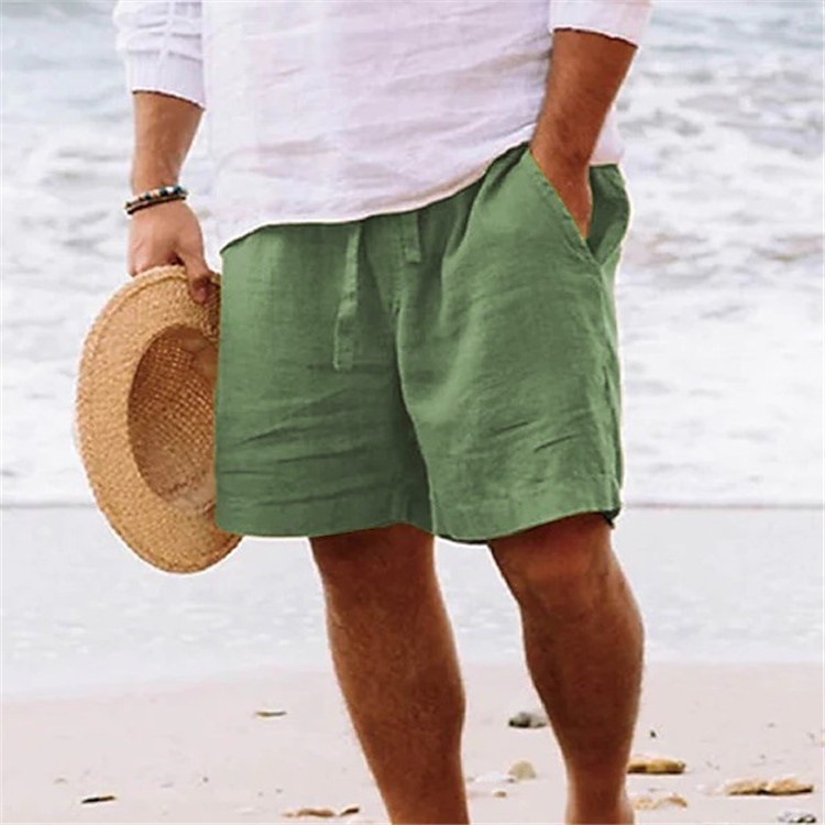 11 Colors Large Size Summer Men's Cotton and Linen Shorts with Drawstring Elastic Waist, Straight Leg, Solid Color, Breathable, Everyday Beach Shorts