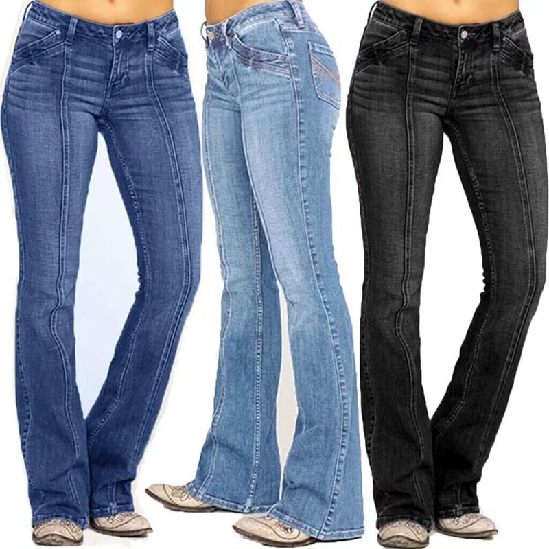 Temu Amazon Cross-Border Foreign Trade European and American Women's Fashion Denim Low-Waist Ripped Flared Long Pants Jeans for Women Temu Amazon Cross-Border Foreign Trade European and American Women's Fashion Denim Low-Waist Ripped Flared Long Pants Jeans for Women