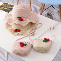 Kids' Sun Hat for Girls Cherry Grass Hat Cute Princess Hat Summer Sun Protection Beach Cooling Hat