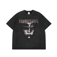 TKPA Cross-Border Hip-Hop Retro Print Short-Sleeve T-Shirt American Streetwear Trend Brand Casual Couple Short-Sleeve T-Shirts for Men and Women