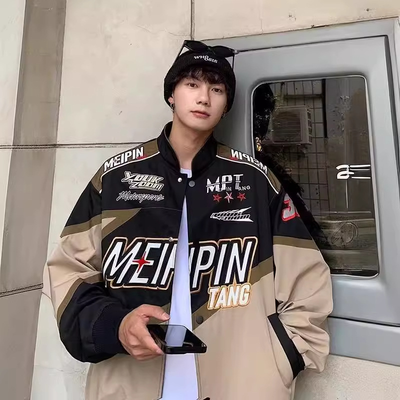 Chaqueta de béisbol de los hombres de primavera y otoño traje de carreras callejeras americanas marca de moda High Street Pu Shuai chaqueta de motocicleta suelta