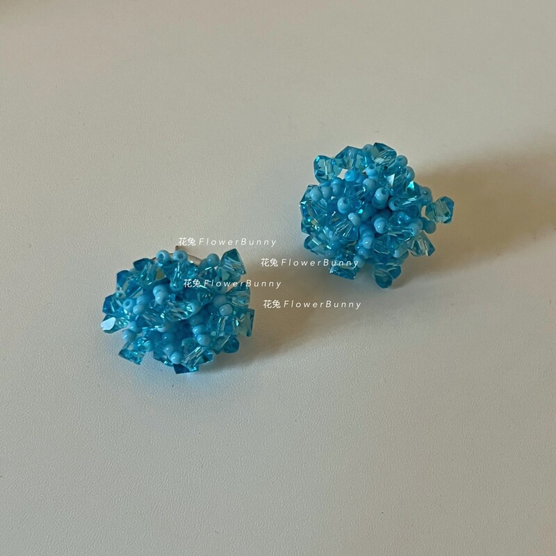 Summer cool blue hydrangea beaded earrings fashion temperament white handmade niche ear jewelry wholesale