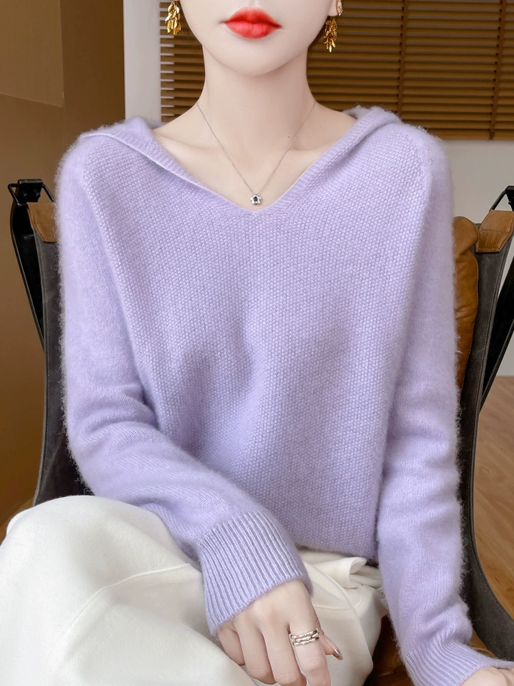 Демисезонный Wool-слой утеплённый свитер с капюшоном, оверсайз
