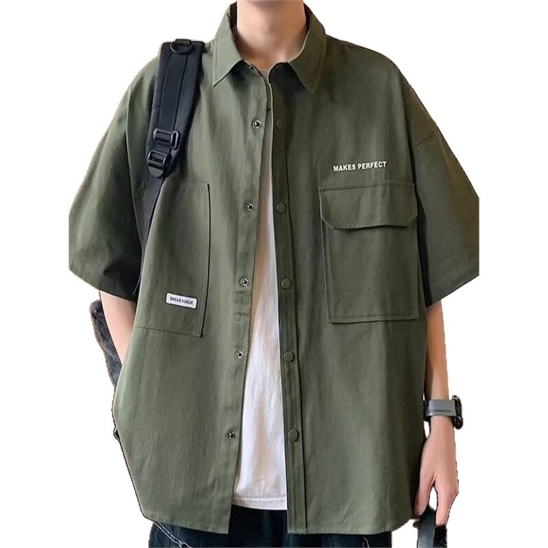 Summer Work Shirt Youth Fashion Cool Short-Sleeve Denim Three-Piece Set for Middle and High School Students Trendy Brand Stylish Outfit