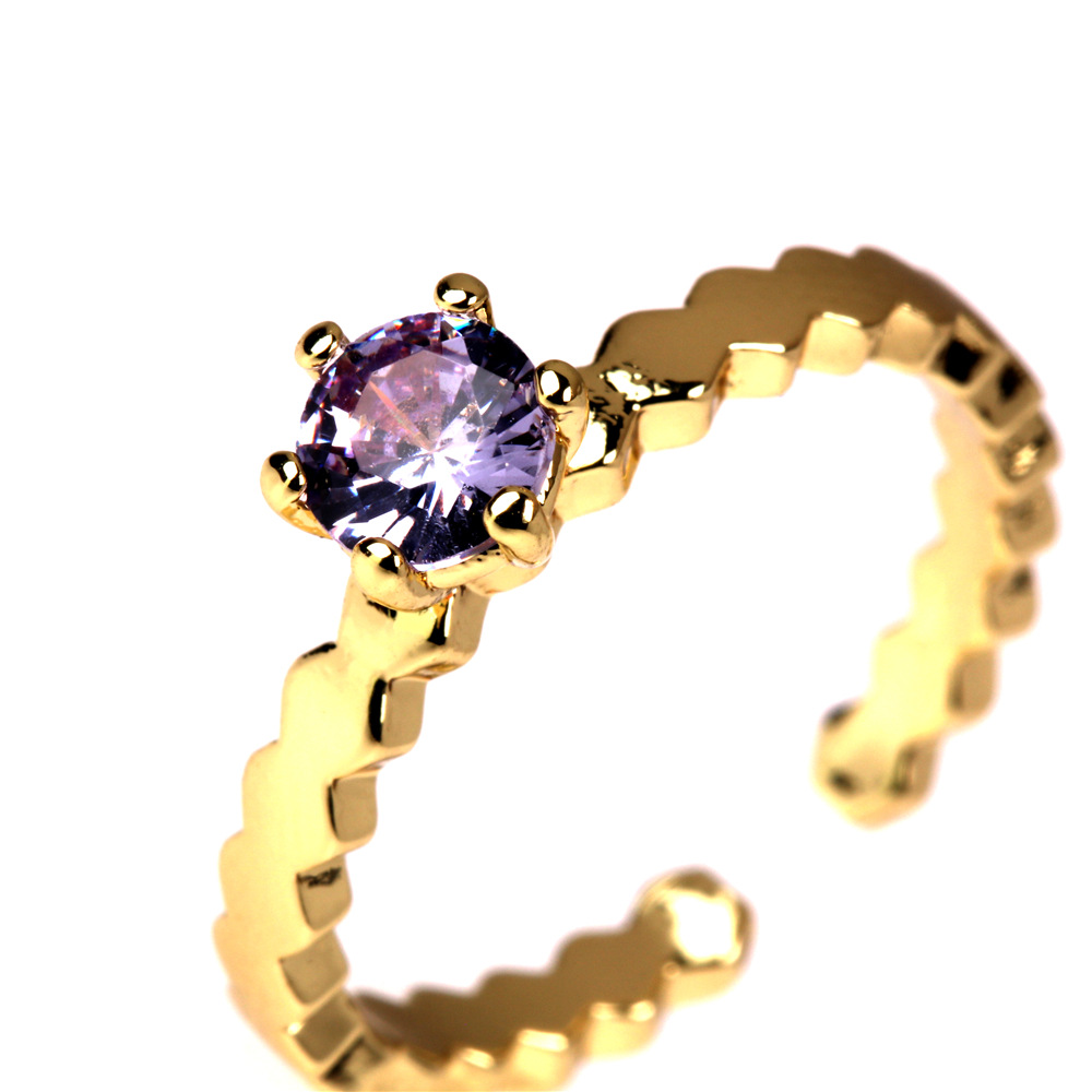 simple copper plated real gold four claw inlaid zircon ring