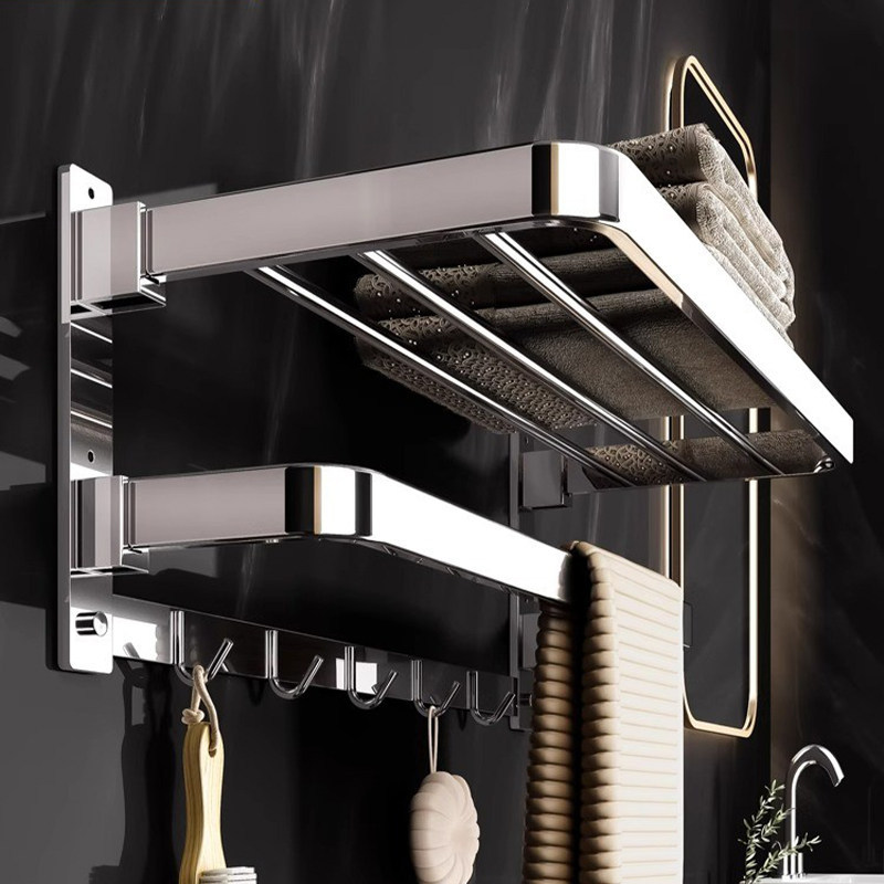 Towel Rack 304 Stainless Steel Bathroom Storage Rack Bathroom Towel Rack Punch-Free Bathroom Hardware Hanger Set