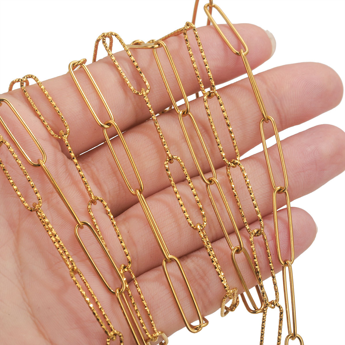 Acero inoxidable PVD chapado en oro oro cadena de cadena cruzada súper larga collar de bricolaje pulsera accesorios de joyería cadena al por mayor