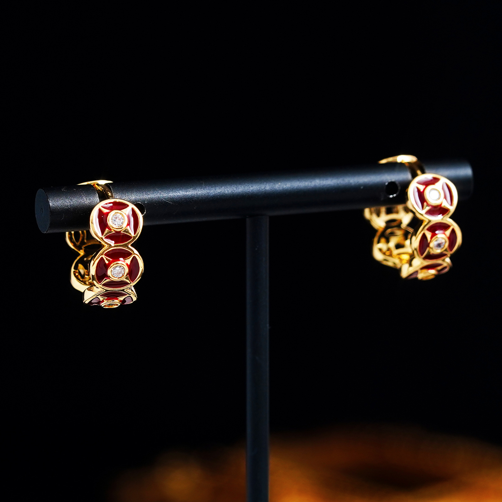 New Chinese-Style Gold Oil-Drip Mini Coin Earrings, Retro Light Luxury Fashion, Versatile for Daily Wear and Commuting, High-End Earrings