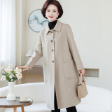 中老年女装秋冬毛呢外套妈妈新款气质呢子大衣时尚双面呢长款开衫，女装毛呢外套，妃慕昵服饰
