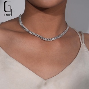 American Simple Hip Hop Necklace S925 Silver 6MM Mosan Niche Design Sense Clavicle Chain Fashion Personality Cuban Chain