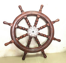 8ACW实木船舵装饰品摆件方向舵壁挂件地中海酒吧家居墙盘轮复古领