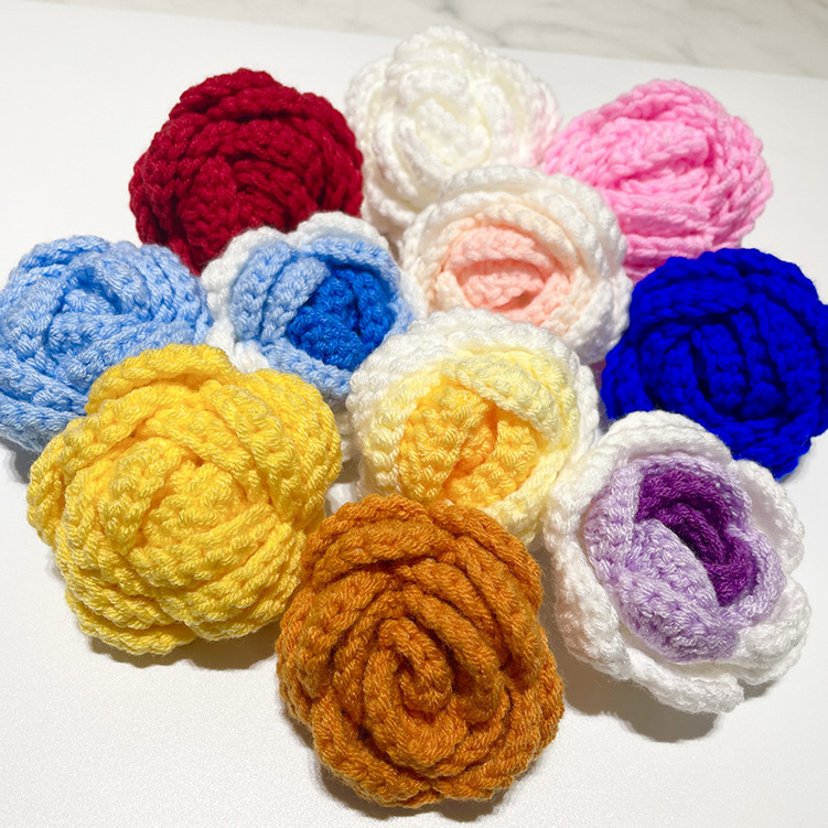 Finished handmade woven rose artificial flower DIY wool yarn flower semi-finished flower arrangement ornament Valentine's gift