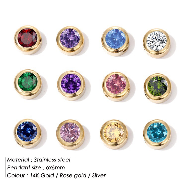 3g Weight PVD Coated Gold Plating Process 1 Piece Stainless Steel Zircon Round Polished DIY Jewelry Accessories Beads