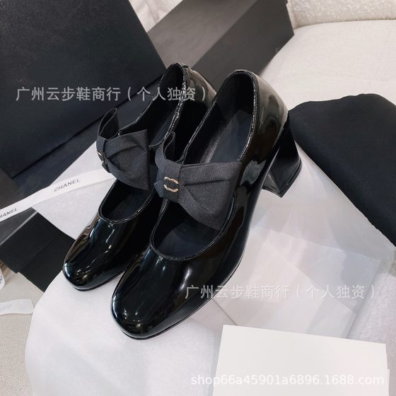 Correct Version French Style Mary Jane Shoes Small Fragrant Bow Thick Heeled High Appearance Value Small Leather Shoes Women's Matching High Heeled Single-layer Shoes