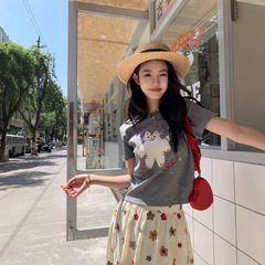 重工業モデル 2025 夏の新立体文字猫刺繍ラウンドネック半袖 Tシャツ女性の絶妙なトップ 5858