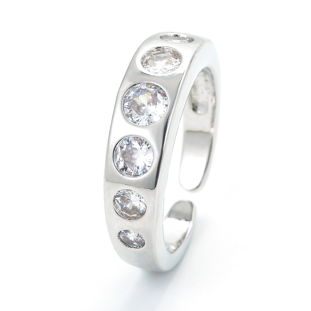 Plating Design Fashion Style Vintage Micro-inlaid Color Zircon Opening Adjustable Copper Ring Wholesale Nihaojewelry