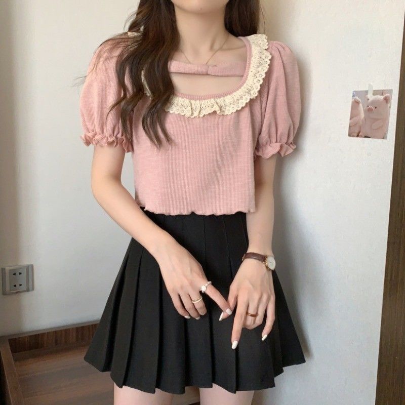 Summer Japanese cute lace short sleeve T-shirt for students