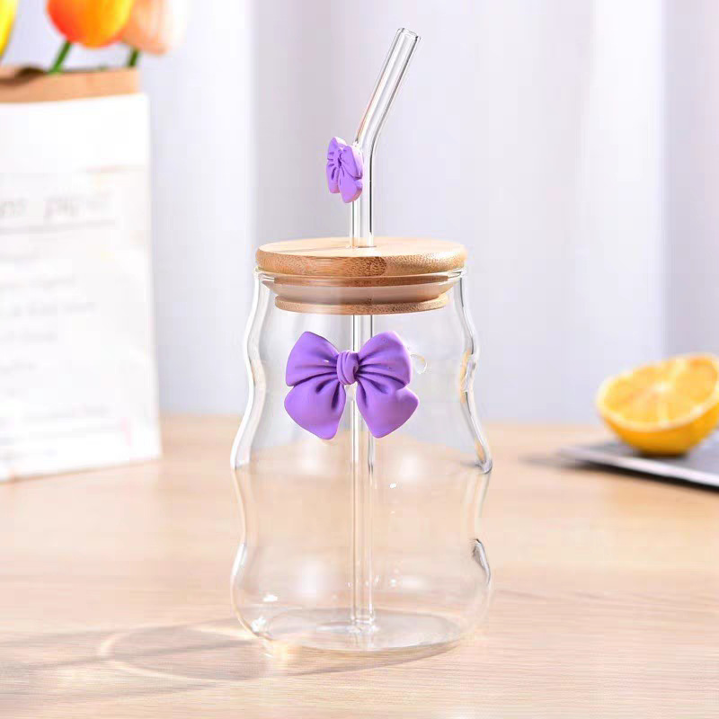 Vaso de vidrio de borosilicato de alta calidad, de una sola capa, con forma de nube y lazo multicolor, para agua, leche, té y café.