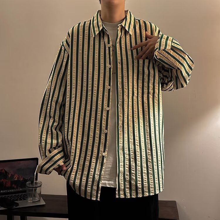 Moda estándar masculino literario temperamento diario moda de primavera moda juvenil tendencia de camisa de manga larga de moda perezosa