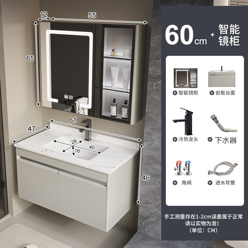 Baño colgado en la pared tipo lavado de cara lavado de manos tipo pequeño hogar todo en una bañera cerámica gabinete de baño de acero inoxidable combinación de lavabo de placa de roca