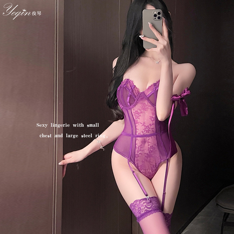 나이트 피아노 섹시한 속옷 보라색 섹시한 여성 파자마 순수한 바람둥이 부끄러움 작은 가슴 쇼 큰 점프 수트 7452