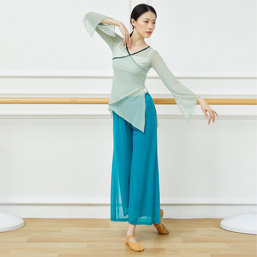 Modern ballet latin dance practice pants Chinese ancient style ethnic elegant wide-leg yoga training pants classical dance training clothes for women girls