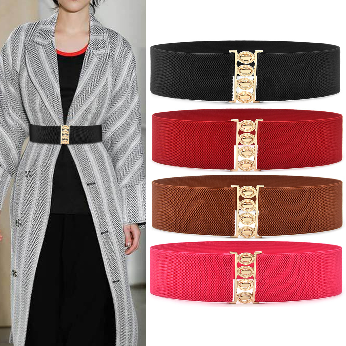 Elastic fashionable golden waist belt