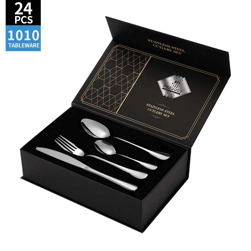 Juego de vajilla de acero inoxidable de Amazon transfronterizo 1010 Cuchillos, tenedores y cucharas de comida occidental Juego de 24 piezas Cuchillos y cucharas de bistec