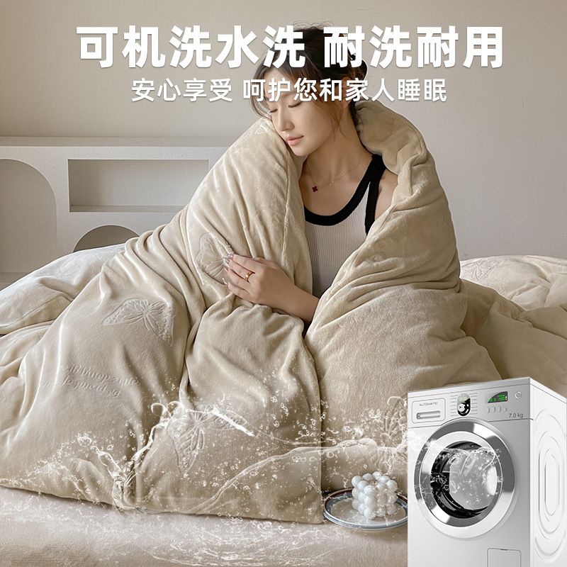 High-end engrosado tallado leche de lana de cuatro piezas conjunto 2025 nuevo invierno de doble cara coral de lana de cama de lana