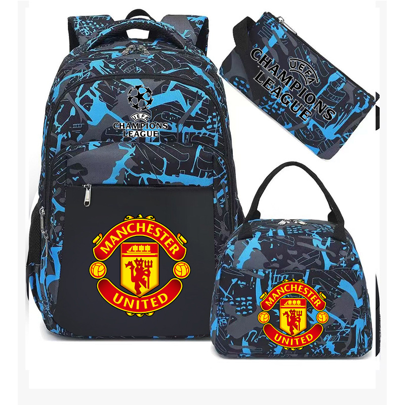 Aficionados al fútbol del Real Madrid Chelsea estudiantes de primaria alrededor de la mochila del Bayern mochila de tres piezas de gran capacidad