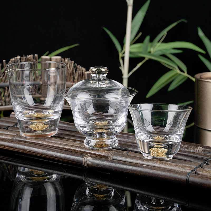 Juego de té de vidrio retro, juego de té, taza de té de kung fu de oficina en casa, hermoso y atmosférico, juego de caja de regalo de alta gama