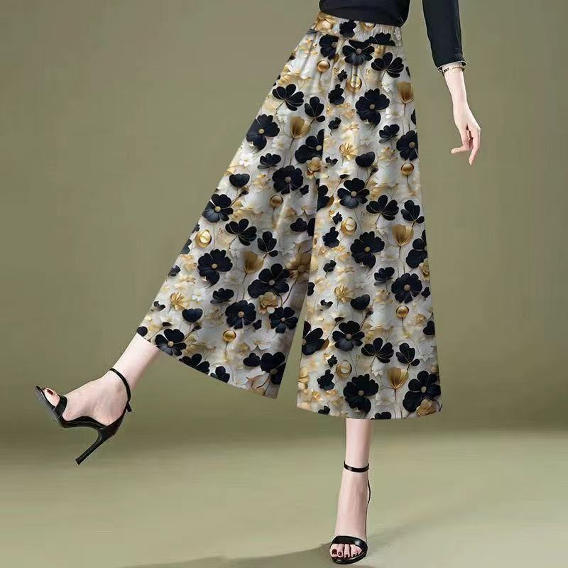Thin Summer Wide-Leg Pants, Stylish Culottes, Mom Culottes, Slimming New High-Waisted Loose Casual Cropped Pants for Women
