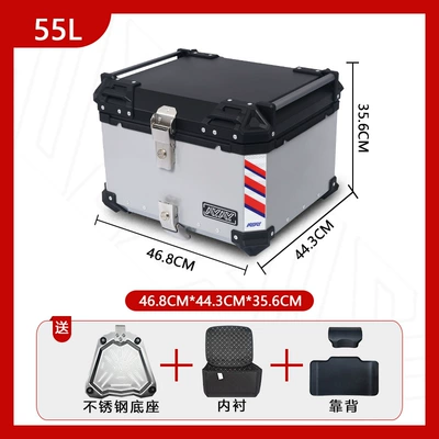 Capacity Electric Vehicle Rear – Motorcycle trunk - stainless-steel-base-55l-silver-backrest-luxury-lining