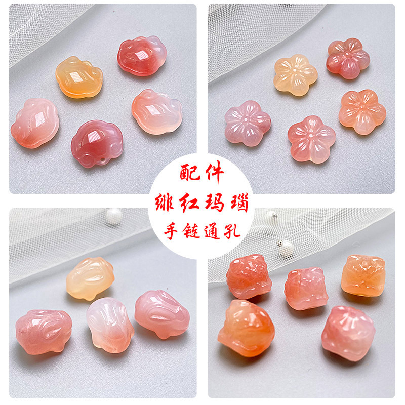 Crimson salt source agate lie prone rabbit brave plum blossom wake lion ruyi small drop slip ping an buckle running ring accessories wholesale