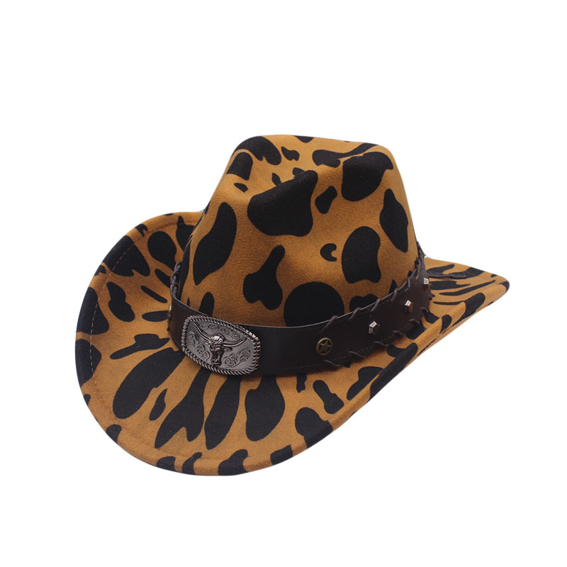 Autumn and Winter new men's and women's cow pattern woolen hat European and American fashion cow head belt Jazz hat cowboy hat generation hair