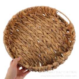 家用手工编织零食水果杂物篮桌面草编圆形收纳筐水葫芦草編篮子