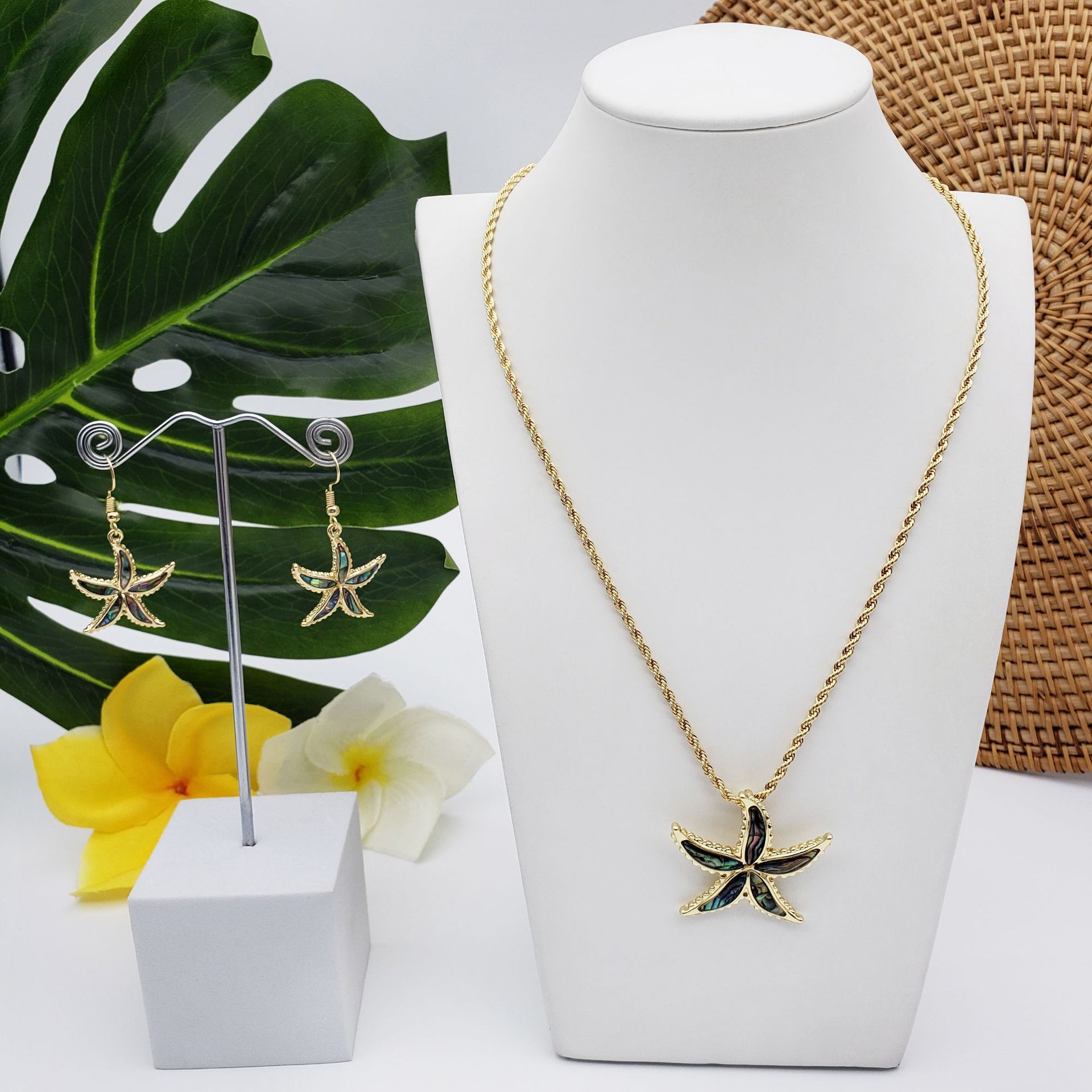 1 Set Retro Flower Alloy Plating Inlay Shell Womenu0027S Earrings Necklace