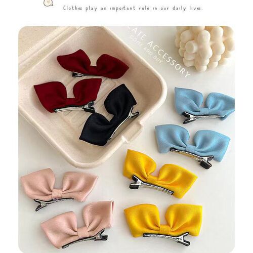 Korean style bow hairpin children's three-dimensional fabric pleated cute red small princess style side clip hair accessory