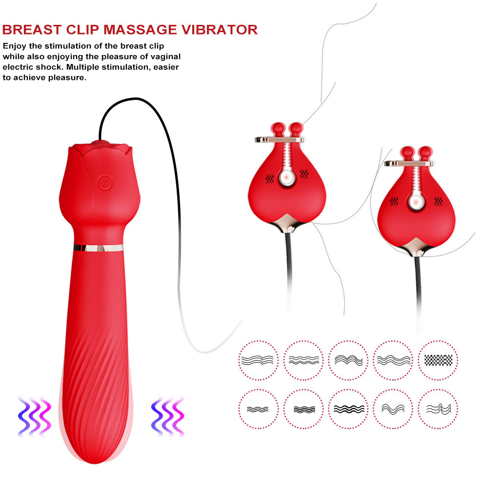 Rose Breast Clip Vibrator, Silicone Rose-Red Massager for Adults — detail image 5