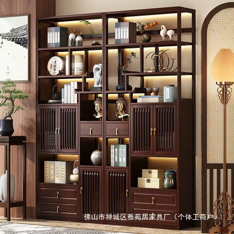 博古架实木新中式茶壶置物架子多宝阁茶具客厅摆件架子茶叶展示柜