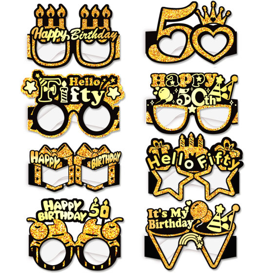 New Black Gold Birthday Photo Glasses Props Cross-border Black Gold Happy Birthday Funny Glasses Party Decoration