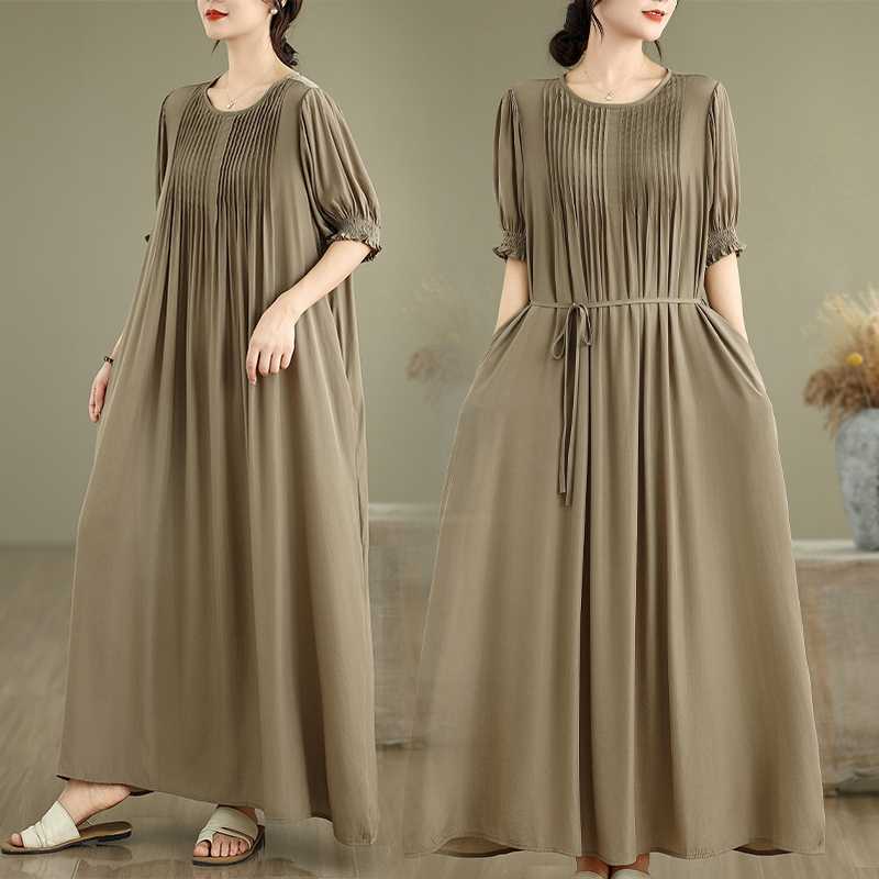 Real Shot of 2025 New Fat mm Loose Slimming Look Knee-Length Dress