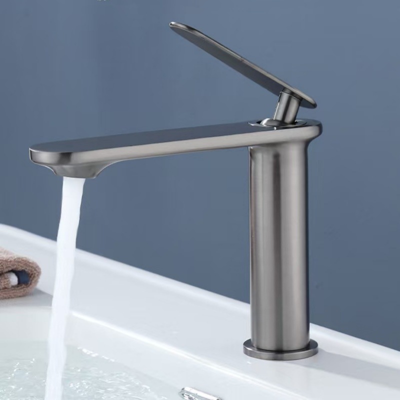 Bathroom basin, washbasin, hot and cold water faucet, washbasin, washbasin, washbasin, bathroom cabinet, texture gun gray bathroom full figure