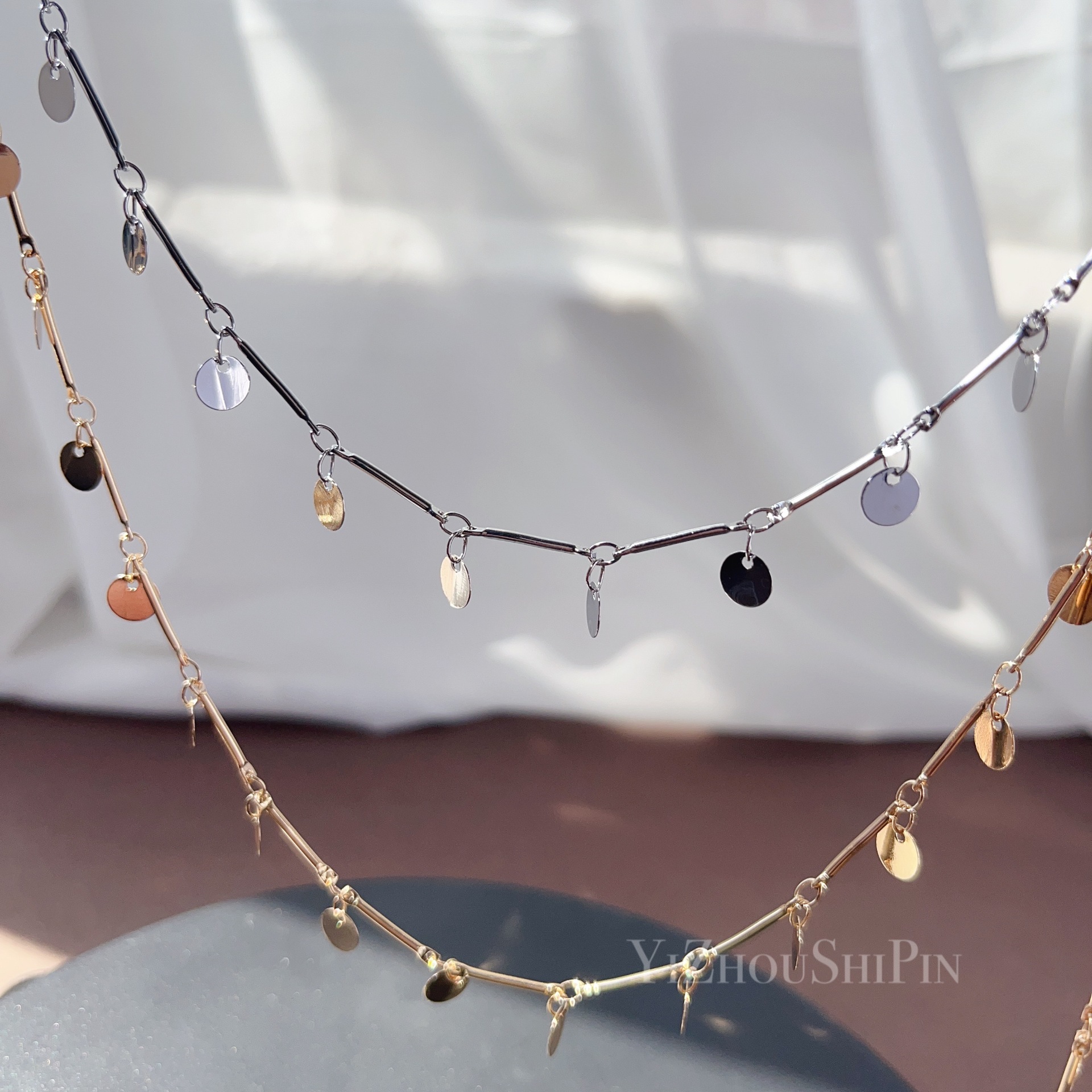 直棍吊圆片链条diy饰品配件 纯铜高保色散链古风发簪头链发饰材料