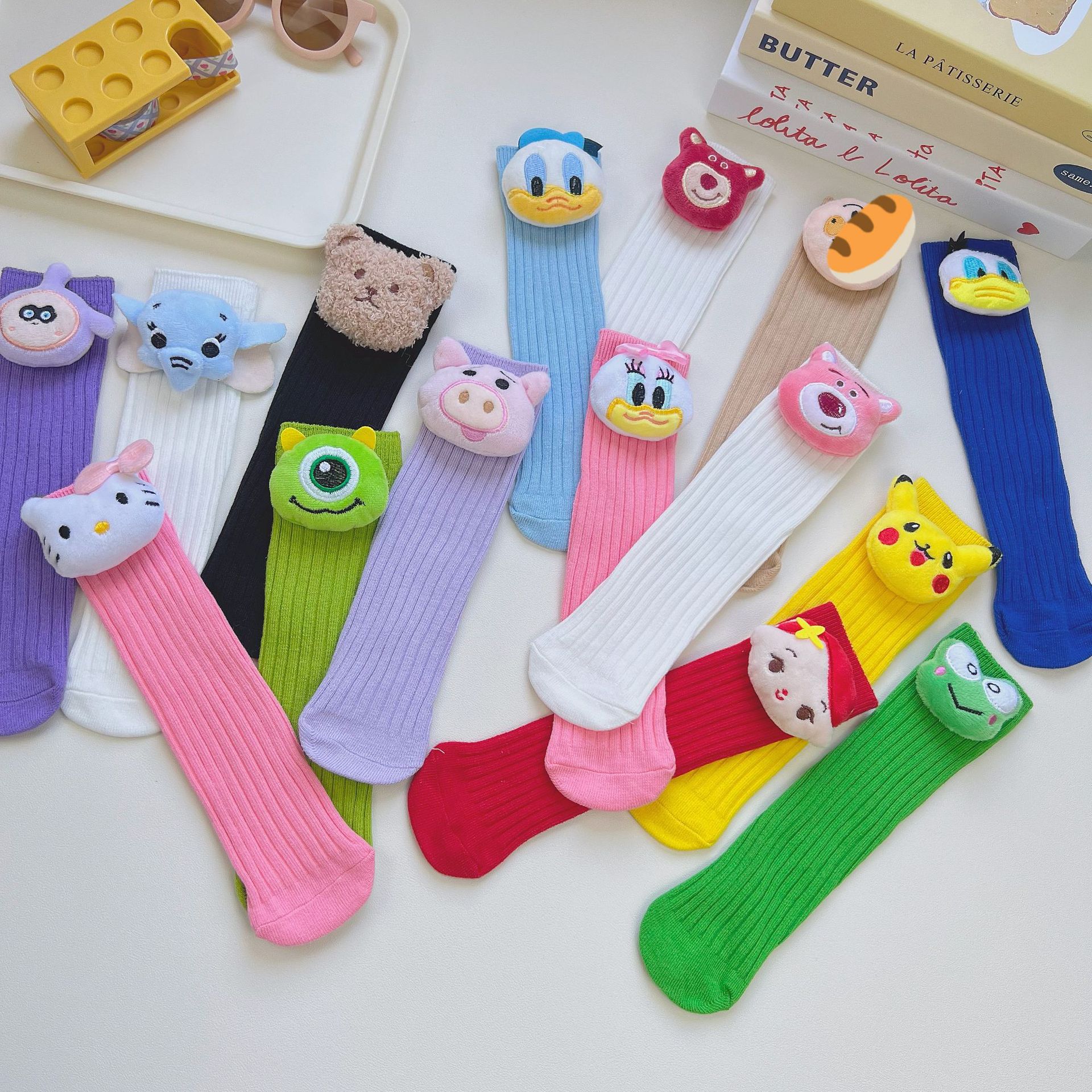25ins秋冬新款童袜立体公仔袜 双针韩系宝宝棉袜中筒堆堆袜小腿袜