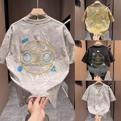 新款欧货轻奢高定休闲男装上衣2025夏季新款字母刺绣宽松短袖体恤